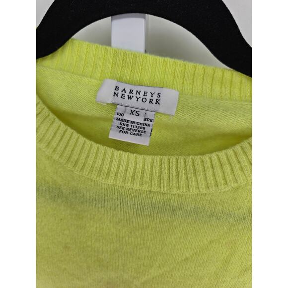 barneys New York Womens Sz XS 100% Cashmere Sweater Bright Yellow *STAIN* - Picture 3 of 4